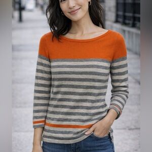 Autumn 100% Cashmere Striped Sweater Size S Orange Gray Colorblock